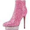 imageFSJ Women Glitter Sparkly Stiletto High Heel Ankle Boots Closed Toe Sequin Rhinestone Platform Short Booties Outfit Dress Shoes Size 416 USPink