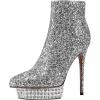 imageFSJ Women Glitter Sparkly Stiletto High Heel Ankle Boots Closed Toe Sequin Rhinestone Platform Short Booties Outfit Dress Shoes Size 416 USSilver