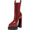 imageFSJ Women Gorgeous Pointed Toe Chunky High Heel Platform Ankle Boots Elastic Pull On Ladies Fashion Casual Shoes Size 415 USRed