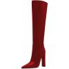 imageFSJ Women Sexy Knee High Chunky Heel Boots Matte Leather Closed Pointed Toe Side Zipper High Heeled Wide Calf Winter Fashion Dress Booties 415 M USRed