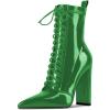 imageFSJ Women Stylish Pointed Toe Chunky Heel Lace Up Ankle Boots with Side Zipper Chelsea Mid Calf Short Booties Dress Patent Leather Boots Size 415 USGreen