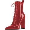 imageFSJ Women Stylish Pointed Toe Chunky Heel Lace Up Ankle Boots with Side Zipper Chelsea Mid Calf Short Booties Dress Patent Leather Boots Size 415 USRed