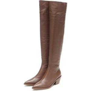 imageFSJ Women Casual Thigh High Tall Boots Over The Knee Booties Pointed Closed Toe Chunky Low Heel Leather Party Club Ladies Fall Winter Shoes Size 415 USBrown