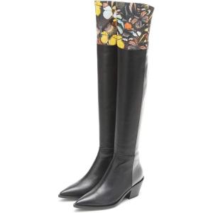 imageFSJ Women Casual Thigh High Tall Boots Over The Knee Booties Pointed Closed Toe Chunky Low Heel Leather Party Club Ladies Fall Winter Shoes Size 415 USBlack Butterfly