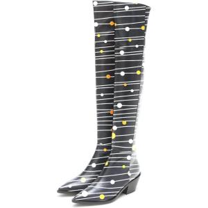 imageFSJ Women Casual Thigh High Tall Boots Over The Knee Booties Pointed Closed Toe Chunky Low Heel Leather Party Club Ladies Fall Winter Shoes Size 415 USStripeddots