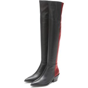 imageFSJ Women Casual Thigh High Tall Boots Over The Knee Booties Pointed Closed Toe Chunky Low Heel Leather Party Club Ladies Fall Winter Shoes Size 415 USBlackRed