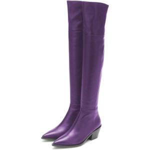 imageFSJ Women Casual Thigh High Tall Boots Over The Knee Booties Pointed Closed Toe Chunky Low Heel Leather Party Club Ladies Fall Winter Shoes Size 415 USPurple
