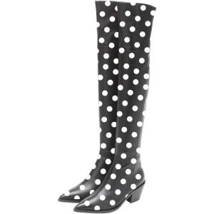 imageFSJ Women Casual Thigh High Tall Boots Over The Knee Booties Pointed Closed Toe Chunky Low Heel Leather Party Club Ladies Fall Winter Shoes Size 415 USBlack Polka Dot