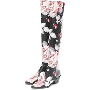 imageFSJ Women Casual Thigh High Tall Boots Over The Knee Booties Pointed Closed Toe Chunky Low Heel Leather Party Club Ladies Fall Winter Shoes Size 415 USFlower