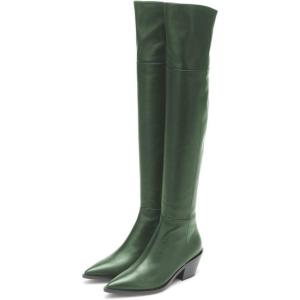 imageFSJ Women Casual Thigh High Tall Boots Over The Knee Booties Pointed Closed Toe Chunky Low Heel Leather Party Club Ladies Fall Winter Shoes Size 415 USGreen