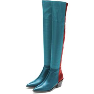 imageFSJ Women Casual Thigh High Tall Boots Over The Knee Booties Pointed Closed Toe Chunky Low Heel Leather Party Club Ladies Fall Winter Shoes Size 415 USBlue Red