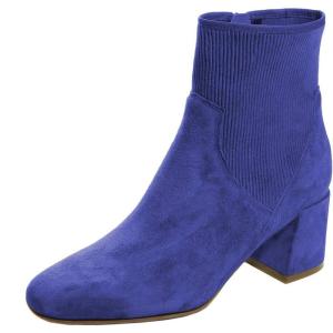 imageFSJ Women Classic Round Toe Mid Chunky Block Heel Chelsea Ankle Boots Fashion Winter Booties With Side Zipper Suede Formal Casual Dress Shoes Size 415 USRoyal Blue