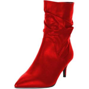 imageFSJ Women Elegant Slouch Ankle Boots Pointed Closed Toe Kitten Low Heels Stacked Short Booties Leather Side Zipper Ladies Office Party Prom Fall Winter Dress Shoes Size 415 USRed