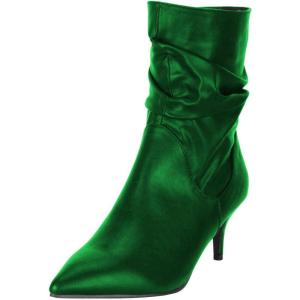 imageFSJ Women Elegant Slouch Ankle Boots Pointed Closed Toe Kitten Low Heels Stacked Short Booties Leather Side Zipper Ladies Office Party Prom Fall Winter Dress Shoes Size 415 USGreen
