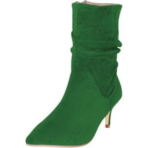 imageFSJ Women Elegant Slouch Ankle Boots Pointed Closed Toe Kitten Low Heels Stacked Short Booties Leather Side Zipper Ladies Office Party Prom Fall Winter Dress Shoes Size 415 USGreen Suede