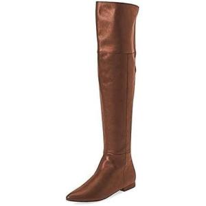 imageFSJ Women Fashion Over The Knee High Boots Pointed Toe Flat Comfortable Back Zipper Ladies Shoes for WinterBrown