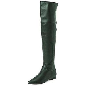 imageFSJ Women Fashion Over The Knee High Boots Pointed Toe Flat Comfortable Back Zipper Ladies Shoes for WinterDark Green