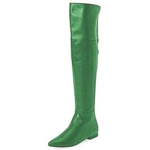 imageFSJ Women Fashion Over The Knee High Boots Pointed Toe Flat Comfortable Back Zipper Ladies Shoes for WinterGreen