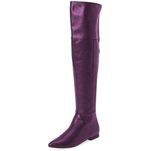 imageFSJ Women Fashion Over The Knee High Boots Pointed Toe Flat Comfortable Back Zipper Ladies Shoes for WinterPurple