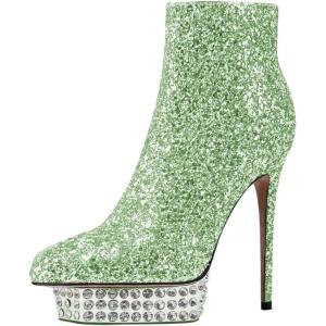 imageFSJ Women Glitter Sparkly Stiletto High Heel Ankle Boots Closed Toe Sequin Rhinestone Platform Short Booties Outfit Dress Shoes Size 416 USGreen
