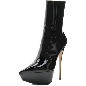 imageFSJ Women Gorgeous Platform Pointed Toe Stiletto High Heel Ankle Boots Classic Side Zipper Ladies Shoes Size 415 USBlack