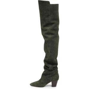 imageFSJ Women Over The Knee Boots Comfy Wrinkled Medium Chunky Heel Closed Point Toe Classic Pull On Business Shoes Size 415 M USOlive
