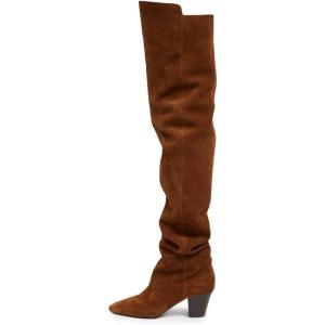 imageFSJ Women Over The Knee Boots Comfy Wrinkled Medium Chunky Heel Closed Point Toe Classic Pull On Business Shoes Size 415 M USSienna