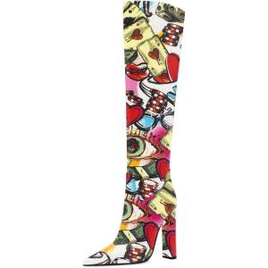 imageFSJ Women Sexy Knee High Chunky Heel Boots Matte Leather Closed Pointed Toe Side Zipper High Heeled Wide Calf Winter Fashion Dress Booties 415 M USSweet Heart