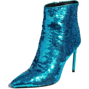 imageFSJ Women Sexy Sequins Stiletto High Heels Ankle Booties Pointed Toe Side Zippers Evening Party Night Club Shoes Size 415 USCyan