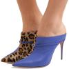 imageFSJ Women Animal Print Pointed Toe Sandals High Heels Mules Sexy Slide Pumps Dress Slip on Shoes Size 415 USBlue