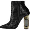 imageFSJ Women Chic Pointed Toe Crystal Chunky Block High Heel Ankle Boots Glossy Side Zipper Casual Daily Fashion Ladies Shoes Size 415 USBlack Fur