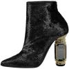 imageFSJ Women Chic Pointed Toe Crystal Chunky Block High Heel Ankle Boots Glossy Side Zipper Casual Daily Fashion Ladies Shoes Size 415 USBlack Fur