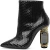 imageFSJ Women Chic Pointed Toe Crystal Chunky Block High Heel Ankle Boots Glossy Side Zipper Casual Daily Fashion Ladies Shoes Size 415 USBlack Snakeskin
