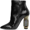 imageFSJ Women Chic Pointed Toe Crystal Chunky Block High Heel Ankle Boots Glossy Side Zipper Casual Daily Fashion Ladies Shoes Size 415 USBlack Snakeskin