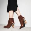 imageFSJ Women Chic Pointed Toe Crystal Chunky Block High Heel Ankle Boots Glossy Side Zipper Casual Daily Fashion Ladies Shoes Size 415 USBrown