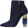 imageFSJ Women Chic Pointed Toe Crystal Chunky Block High Heel Ankle Boots Glossy Side Zipper Casual Daily Fashion Ladies Shoes Size 415 USDark Blue