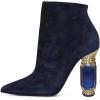imageFSJ Women Chic Pointed Toe Crystal Chunky Block High Heel Ankle Boots Glossy Side Zipper Casual Daily Fashion Ladies Shoes Size 415 USDark Blue