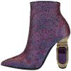 imageFSJ Women Chic Pointed Toe Crystal Chunky Block High Heel Ankle Boots Glossy Side Zipper Casual Daily Fashion Ladies Shoes Size 415 USPurple Special