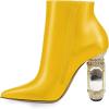 imageFSJ Women Chic Pointed Toe Crystal Chunky Block High Heel Ankle Boots Glossy Side Zipper Casual Daily Fashion Ladies Shoes Size 415 USYellow
