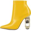 imageFSJ Women Chic Pointed Toe Crystal Chunky Block High Heel Ankle Boots Glossy Side Zipper Casual Daily Fashion Ladies Shoes Size 415 USYellow