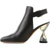 imageFSJ Women Chic Square Toe Ankle Boots Twisty Metal Chunky High Heel Ankle Strap Buckle Backless Casual Daily Ladies Shoes Size 415 USBlack