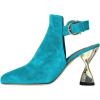 imageFSJ Women Chic Square Toe Ankle Boots Twisty Metal Chunky High Heel Ankle Strap Buckle Backless Casual Daily Ladies Shoes Size 415 USBlue