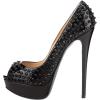 imageFSJ Women Classic Rivets Platform Heel Peep Toe Pumps High Stiletto Heel Slip On Studded Sexy Wedding Party Dance Shoes Size 416 USBlack