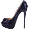 imageFSJ Women Classic Rivets Platform Heel Peep Toe Pumps High Stiletto Heel Slip On Studded Sexy Wedding Party Dance Shoes Size 416 USBlue