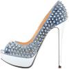 imageFSJ Women Classic Rivets Platform Heel Peep Toe Pumps High Stiletto Heel Slip On Studded Sexy Wedding Party Dance Shoes Size 416 USBlue Denim