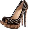 imageFSJ Women Classic Rivets Platform Heel Peep Toe Pumps High Stiletto Heel Slip On Studded Sexy Wedding Party Dance Shoes Size 416 USBrown Leopard Print