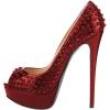 imageFSJ Women Classic Rivets Platform Heel Peep Toe Pumps High Stiletto Heel Slip On Studded Sexy Wedding Party Dance Shoes Size 416 USDark Red