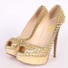 imageFSJ Women Classic Rivets Platform Heel Peep Toe Pumps High Stiletto Heel Slip On Studded Sexy Wedding Party Dance Shoes Size 416 USGolden
