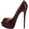 imageFSJ Women Classic Rivets Platform Heel Peep Toe Pumps High Stiletto Heel Slip On Studded Sexy Wedding Party Dance Shoes Size 416 USPlum