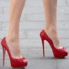 imageFSJ Women Classic Rivets Platform Heel Peep Toe Pumps High Stiletto Heel Slip On Studded Sexy Wedding Party Dance Shoes Size 416 USRed